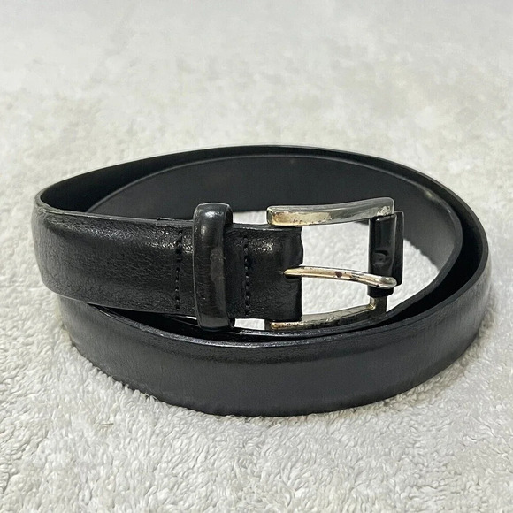 Mens Black Thick Leather Belt 36 Silver Buckle 1”Vintage Classic Grunge Goth - Picture 8 of 11